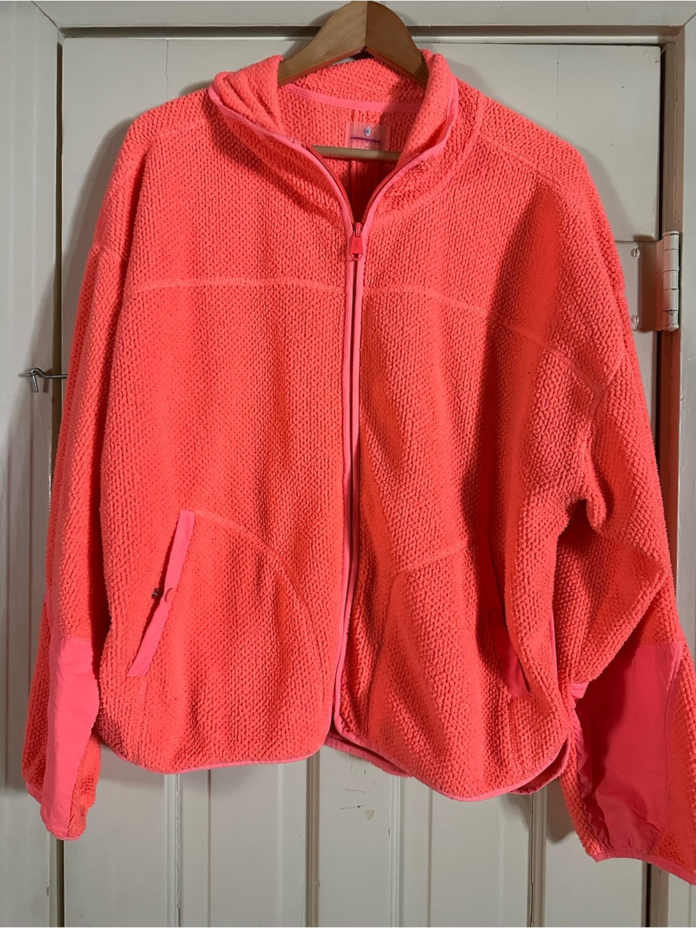 FP Movement by Free People Ziggy Zip Up Neon Pink Coral Teddy Jacket
